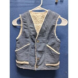 BTK Corduroy Vest Blue Lined Vintage Western Snap Front Kids READ